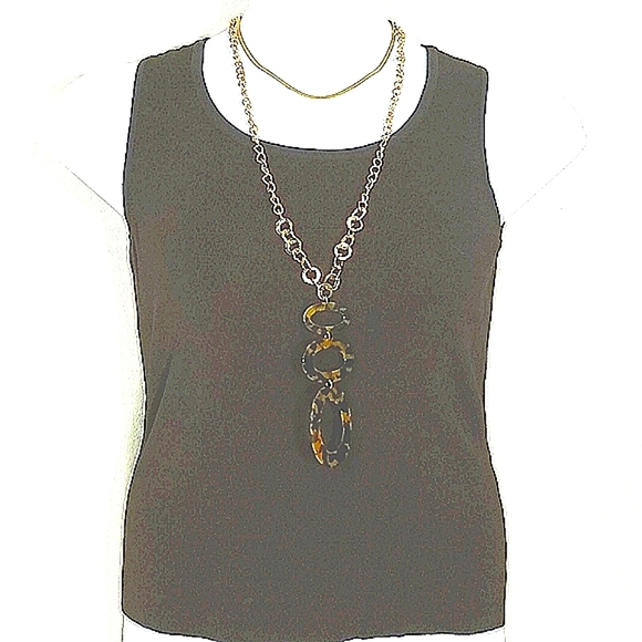 Classic Wide Strap Talbots tank top shell dark Brown crew neck stretch knit EUC - Picture 1 of 6